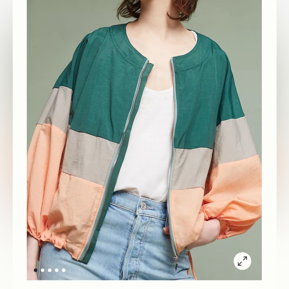 Anthropologie Multicolor Bomber Jacket - Teal, Beige, Peach